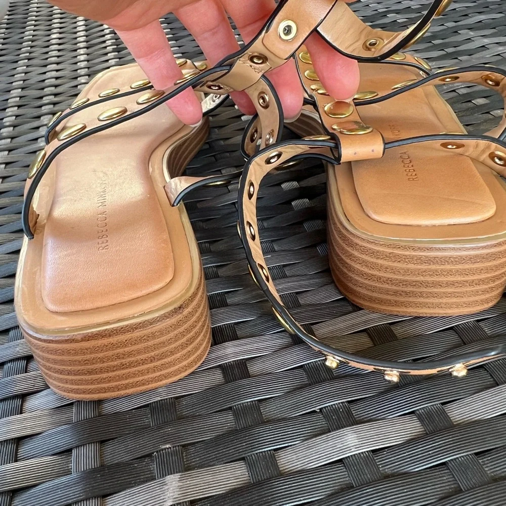 Rebecca Minkoff Gold Studded Tan Sandals